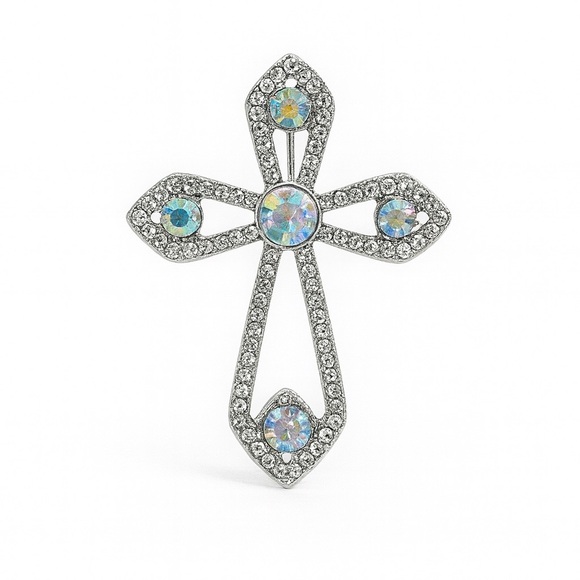 The Unbranded Brand Jewelry - ⚜️ Elegant Silver Cross Brooch with Crystal Accents